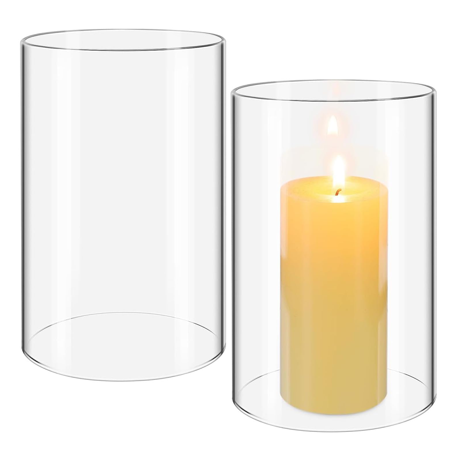 2 Piezas Cilindro de Cristal Sin Fondo para Velas, Candelabros Cilíndricos Abiertos, 10x15 cm, para el Hogar, el Salón, Bodas, Decoración de Mesas en Restaurantes
