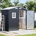 Grovellis Update Version 6x4 FT Outdoor Metal Storage Shed, Single Door, 1 Clear Window, Tool Shed for Garden, Patio, Backyard Nightblue