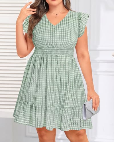 Image of Talisea Women's Plus Size Summer Dress - Casual V-Neck Flutter Sleeves A-Line Short Sun Dress with Pockets for Beach Vacation
