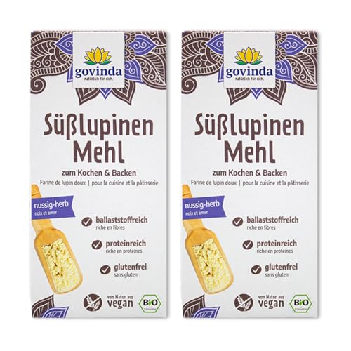 Govinda Süßlupinenmehl (600g) | 40 % pflanzliches Protein | glutenfrei, vegan & eiweißreich | ideal zum Backen & Kochen | Ei-Ersatz | aus der EU, abgefüllt in Deutschland