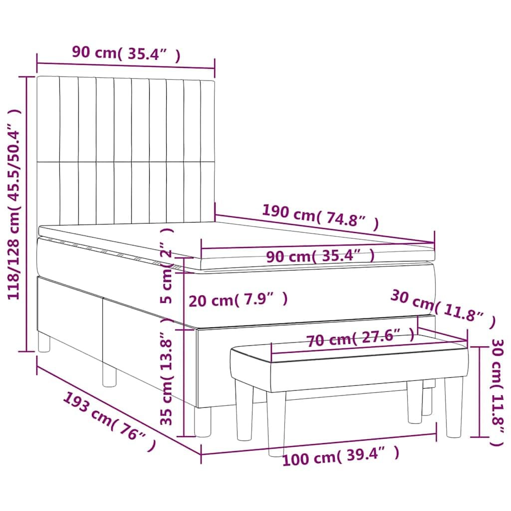 Tkanina regulowany zagłówek kontynentalne 90x190 cm czarny | Łóżko kontynentalne z materacem sprężynowym czarne 90x190 cm tkanina z zagłówkiem i ławką