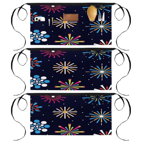 Lot de 3 tabliers courts de chef avec 3 poches pour cuisine et bistrot
