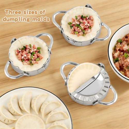 Zorivane 8Pcs Dumpling Maker Set, Stainless Steel Empanada Maker Press with Rolling Pin and Stuffing Scoop, Dough Cutter Dumpling Mold for Ravioli Pierogi Calzone, 3 Sizes - Thumbnail 6