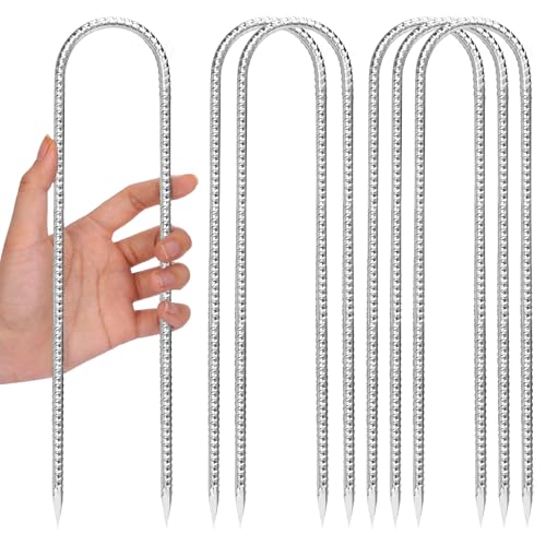 CEWOR 6 Pack 12 Inch Rebar Stakes, U Hook Galvanized Trampoline Stakes High Wind Ground Anchors for Camping Tent, Chain Link Fence, Heavy Duty Metal Steel Yard Landscape Garden Staples