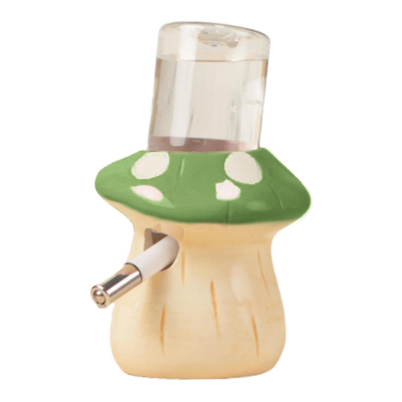 Hamster Water Bottle Dispenser Mushroom Ceramic Holder Leak Accessory Suitable for Guinea Pigs Rodent Cages Indoor Decoration, green