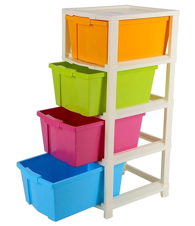 MASHUR FAB Modular Drawer System 4XL Multipurpose Stomo Multicolor Plastic Storage 4 Layer/Tier Best Gift Option and Extra Large Drawer and Organizer for Home,Hospital,School Kids etc (Multi)