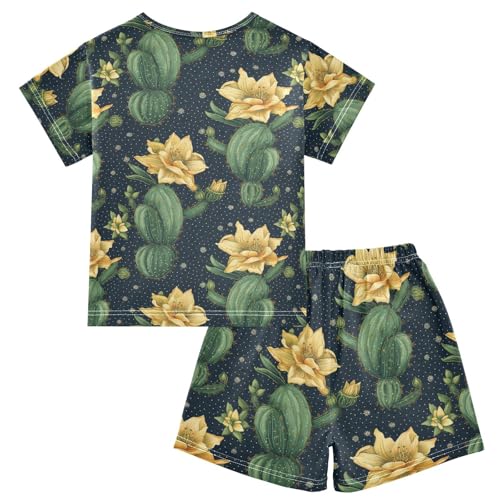 ALAZA Cactuses Flowers Dots Navy Pajama Set Short Sleeve Sleepwear Soft Lounge Nightwear2