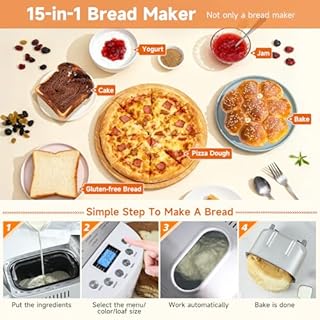 Davivy 3LB Bread Maker Machine with 2 Dough Kneading Paddle Dough Maker,15-in-1 Automatic Bread Machine Nonstick Bowl For Bread, Jam& Yogurt, 3 Loaf Sizes and 3 crust settings（silver）