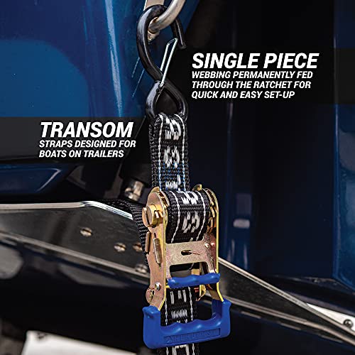 Rear Transom Boat Trailer Straps Ratchet Tie Downs Strap, Made In Nz - 1.5" X 4’ Heavy Duty Rear Transom With Pvc Hooks For Trailered Boats, Pontoons & Jetskis - 3,300Lbs Break Strength - (Pair) Black #TOP5