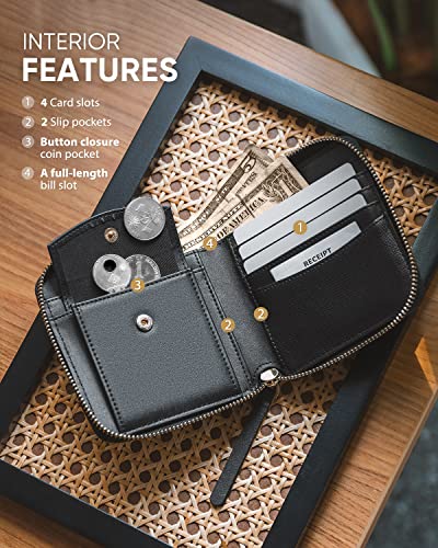 Image of Vulkitty Women Leather Wallet RFID Blocking Bifold Slim Coin Purse Credit Card Holder with Zipper Pocket Case, Black, Classic