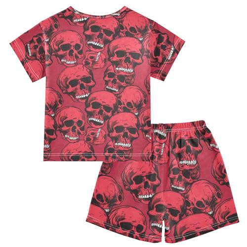 ALAZA Red Skull Vintage Pajama Set Short Sleeve Sleepwear Soft Lounge Nightwear2