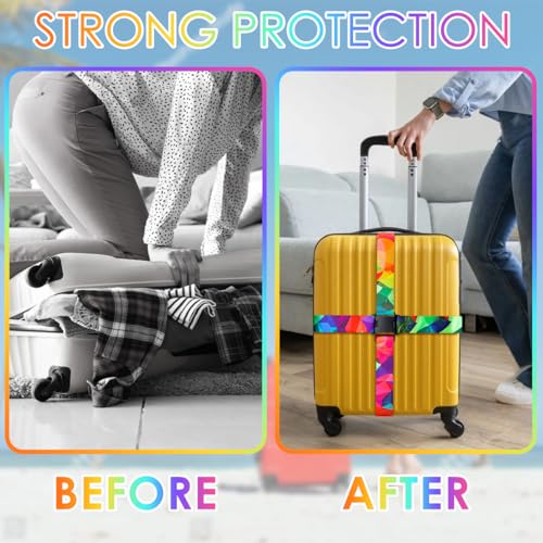 Image of Gutsdoor Luggage Straps for Suitcases Adjustable Travel Belt, Connector Holds Suitcase Bright Colorful Identifiers Travel Bag Accessories (Colorful Geometry)