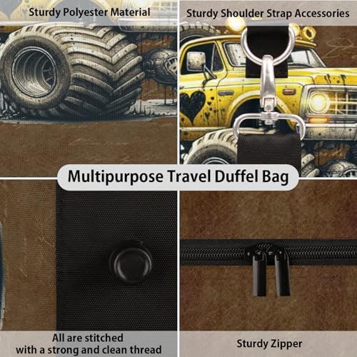 Travel Duffle Bag Vintage Monster Truck Sports Gym Bags for Women Men Weekender Overnight Bags Waterproof Carry On Tote Bag Workout Bag for Dance Swimming Yoga Hospital3