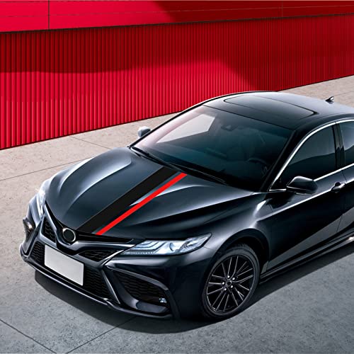 Image of Bilisin 3 Pcs Car Sports Racing Body Side and Roof Hood Decals, Vinyl Stripe Graphic Stickers, Auto Body Door Side DIY Modified Decals Decoration for All Cars SUV Truck BI016 Black and Red