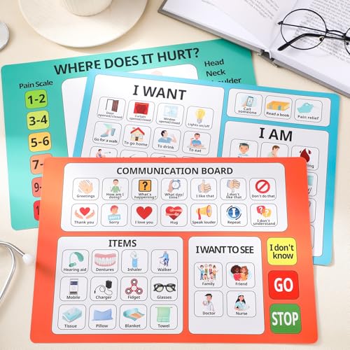 Fuyoooo 3 Pcs Communication Boards for Non Verbal Adults 11.81 x 8.27 Inches Colorful Picture Symbol Communication Cards Speech Therapy Tools for Autism Aphasia Stroke Patients Hospital Care Home Use - Image 7