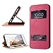 iPhone 6 Plus Case Cover, Labato® Leather Stand Case Cover Magnetic Design Genuine Leather Case Cover with Fold Stand and Window Open Case and 100% Handmade Folio Case Flip Cover Case for Apple iPhone 6 Plus 5.5'', Rose Red Color Lbt-I6L-07L33