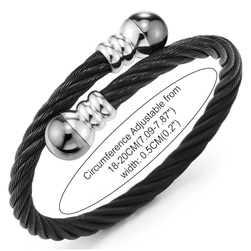 Image of COOLSTEELANDBEYOND Elastic Adjustable Steel Twisted Cable Cuff Bangle Bracelet for Mens for Women