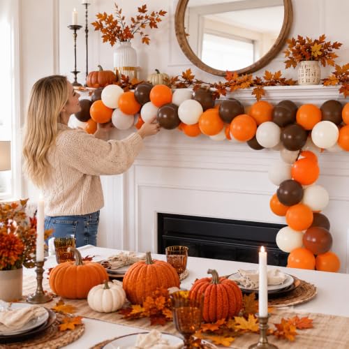 Image of Orange White Brown Link Balloons,Linking Balloons for Thanksgiving Decorations