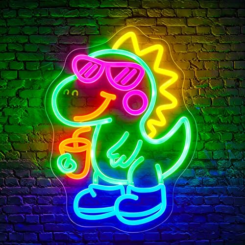 Image of Neon Sign, Dinosaur Neon Signs for Wall Decor - Dimmable LED Signs for Gaming Room, Bedroom, Living room, Party, Bar - USB Powered Light Up Sign Decorations Gift