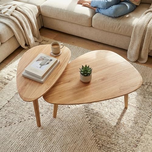 DURISEN Nesting Coffee Table Set of 2-Mid Century Modern Coffee Table