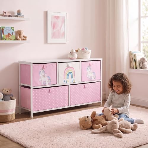 Image of Liberty House Toys Kids Unicorn 5 Drawer Storage Chest, Pink