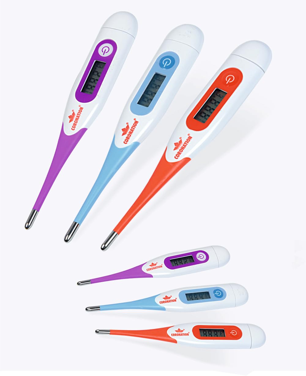 Coronation DT-4333 Digital Thermometer with Flexible Tip - 1 Pc | Quick Measurement for checking Body Temperature | Fever Check | For Oral & Underarm use| Big Display