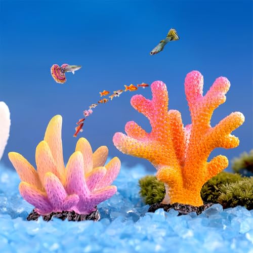 Image of 16 Pcs Aquarium Coral Plant Decor,Vivid Multicolor Resin Artificial Coral Reef Sea Star Decor for Fish Tank Aquarium Landscape Table Home Decor Garden Pond Micro Landscape Scenery