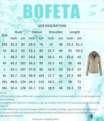BOFETA Women Solid Color Long Sleeve Jackets Zipper Hooded Jacket Faux Leather Casual with Pockets Coat3