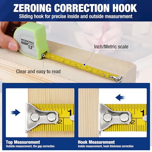 Workpro W002409 Mini Tape Measure, 3 Pcs 12Ft Auto-Lock Easy Reading Tape Measurement thumb #3