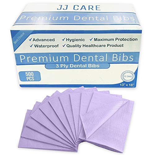 [UPGRADED] Pack of 500 Purple Dental Bibs, 3 Ply Waterproof Bibs 13" x