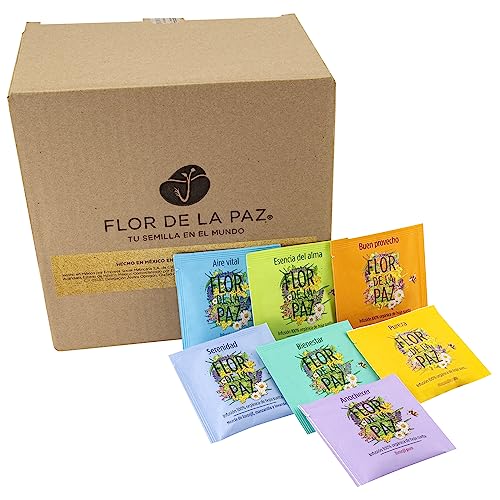 Reviews de Serenate te Top 10. 41 FLOR DE LA PAZ, Caja de Té Surtido, Variedad de 7 Sabores de Infusión Herbal Orgánica, Té Artesanal Sustentable, 70 Bolsitas de Té