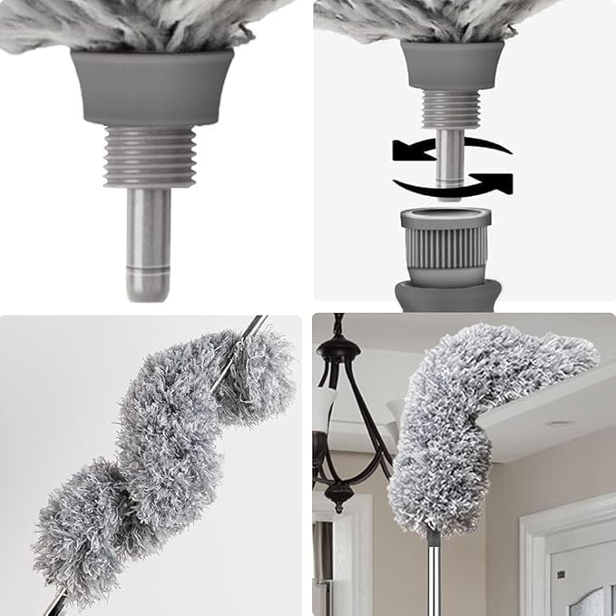 Image of 2-in-1 Microfiber Ceiling Duster with 100-Inch Extendable Pole, Anti-Scratch Bendable Head - Washable Long-Handle Cleaner for High Ceilings, Fans, Blinds & Cobwebs (Grey)