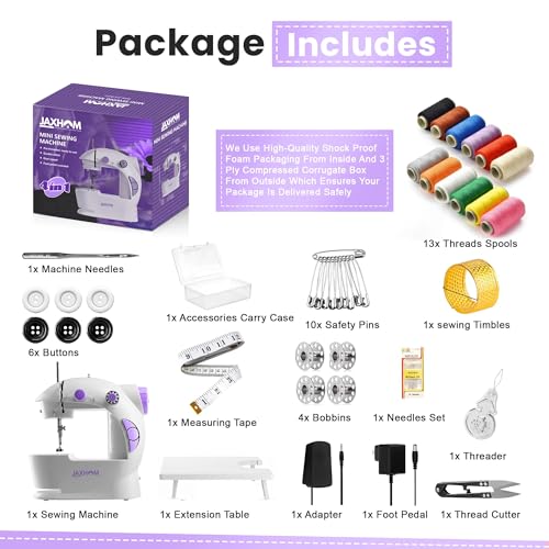 Image of JAXHOM Advance Sewing Machine Electric With Table Set I Mini Silai Machine With Focus Light, Foot Pedal, Adapter And Sewing Kit I Stitching Machine For Home Tailoring (SM+ET+BBKT)