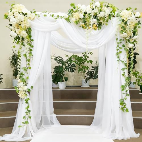 Alaoo 2pcs Drappeggio di Arco di Nozze, 75 * 610cm, Chiffon Drappeggio per Arco Nuziale Bianco, Decorazione di Tende di Tulle, Adatto per Matrimoni, Feste, Cerimonie, Decorazioni Sceniche
