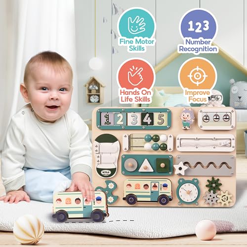 Image of KALOTOYS Large Montessori Busy Board for Baby & Toddlers 1-3 - 17-Inch Wooden Sensory Activity Board - Fine Motor Skills & Early Learning Educational Toy for 1 2 3 Year Old, Travel Friendly & Safe