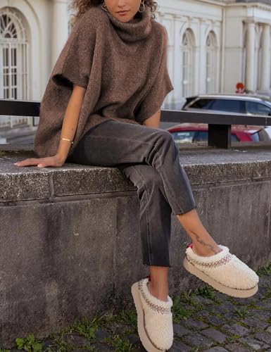 Image of Ynhonra Womens Turtleneck Sweater Oversized Chunky Batwing Sleeve Short Tops