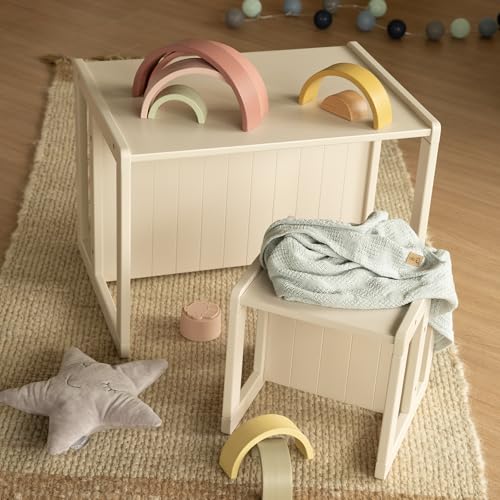 roba Panca reversibile roba stile country per bambini – 2 altezze di seduta, funge anche da tavolo – Legno laccato beige/cachemire