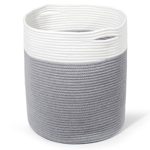 SYLANDO D34*H40cm Waschekorb aus Baumwolle mit Griffen, 32L Aufbewahrungskorb Geflochten, Laundry Baskets, Korb Aufbewahrung für decken, spielzeug,...