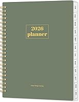 SUNEE 2026 Sage Green Planner: Weekly Monthly Calendar, Spiral Bound with Tabs, Notes, 6.4x8.3 Inch Compact Agenda