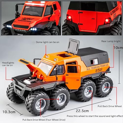Image of Magicwand 1:24 Scale Die-Cast Avtoros Shaman 8x8 ATV with Openable Doors,Music,Lights & Pull Back Action【Pack of 1】【Colors as Per Stock】