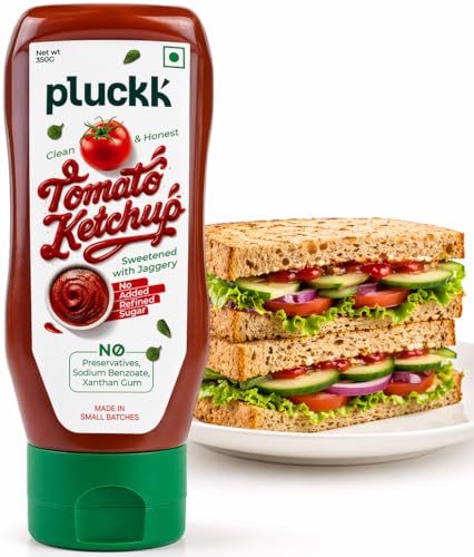 Image of Pluckk Tomato Ketchup - 350g | Tomato Sauce | Sweet & Tangy Sauce Made with Fresh & Natural Ingredients | Made with Jaggery | No Added Sugar & Preservatives, No Sodium Benzoate & No Xanthan Gum