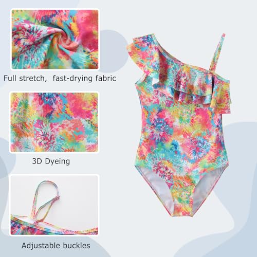 Image of Girls One Piece Swimsuits One Shoulder Ruffle Bathing Suit Kids Hawaiian Floral Swimwear 3-16 Years