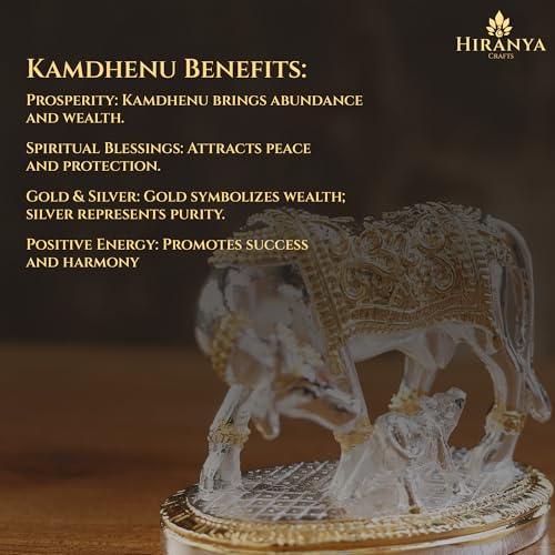 Image of 24k Gold & 999 Pure Silver Plated Kamdhenu Cow with Calf | Attracts Prosperity | Vastu Gift Wedding Housewarming | Certificate of Authenticity | Luxury Gift Box Included (Gold & Silver, 2.5 Inch)