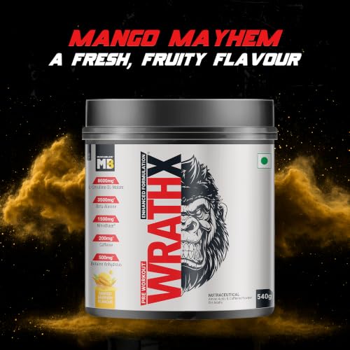 Image of MuscleBlaze Pre Workout WrathX Powder, Mango Mayhem, 540g | 30 Servings | Fully Loaded, Crash Free with Caffeine, Citrulline and Beta Alanine