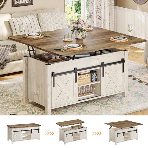 SEDETA Lift Top Coffee Table, 4 in 1 Multi-Function Convertible Coffee Tables with Storage and Hidden Compartment, Farmhouse Coffee Table Converts to