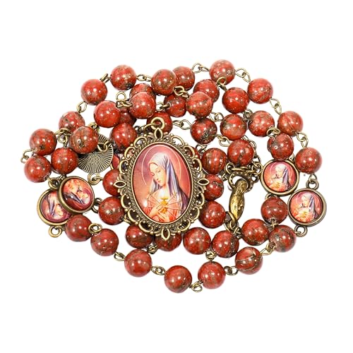 Nazareth Store Our Lady of Sorrows Stone Beads Rosary Solid Beaded Chaplet Necklace with Epoxy 7 Seven Sorrows Medallion