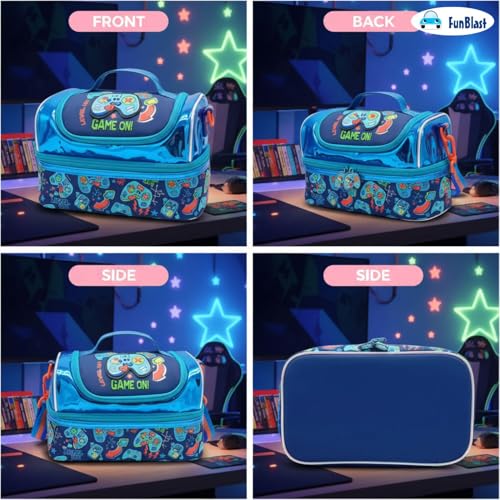 Image of FunBlast Insulated Lunch Bag for Kids - Leakproof Tiffin Bag with Shoulder Strap, Spacious, Durable and Easy to Clean, Lightweight Lunch Box Carry Bag for School, Picnic & Travel (Game)
