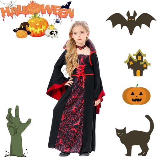 Disfraz de vampira niña rojo y negro en velour miniatura 2