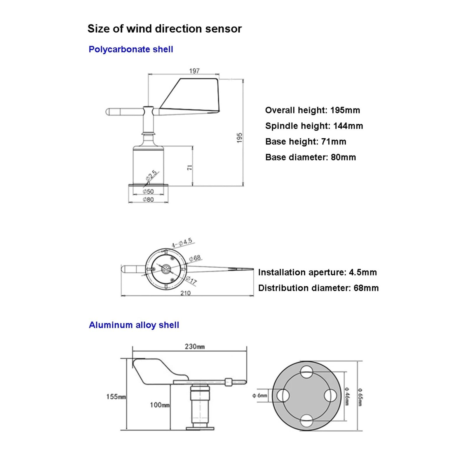 Sensor de Velocidad del Viento y Volumen de Aire, RS485, 4-20 mA, 0-5 V, 0-10 V, anemómetro de Tres cazoletas, 0-60 m/s, 360°(Wind Direction,0-10V Output)