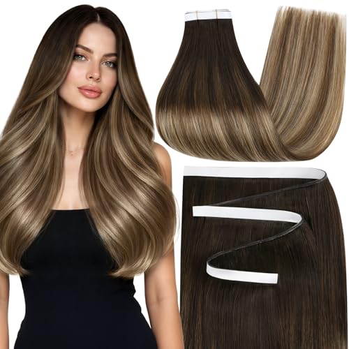 Image of Moresoo Genius Weft Tape in Hair Extensions Bronde 18 Inch 65g 2Pcs | Skin weft tape in hair extensions, flat PU construction, flexible placement, bronde dimension for waves and ponytails